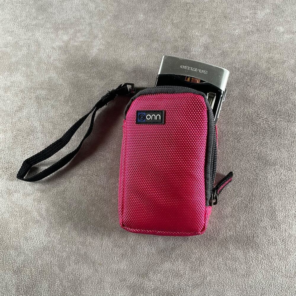 Vintage Y2K Onn Small Digital Camera Case Bag Nylon Pink Zippered Wrist Strap